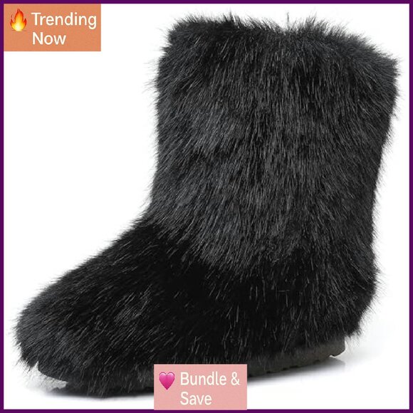 Women's Faux Fur Mid Calf Snow Boots, Non-Slip Winter Boots, Size Available - Picture 6 of 8